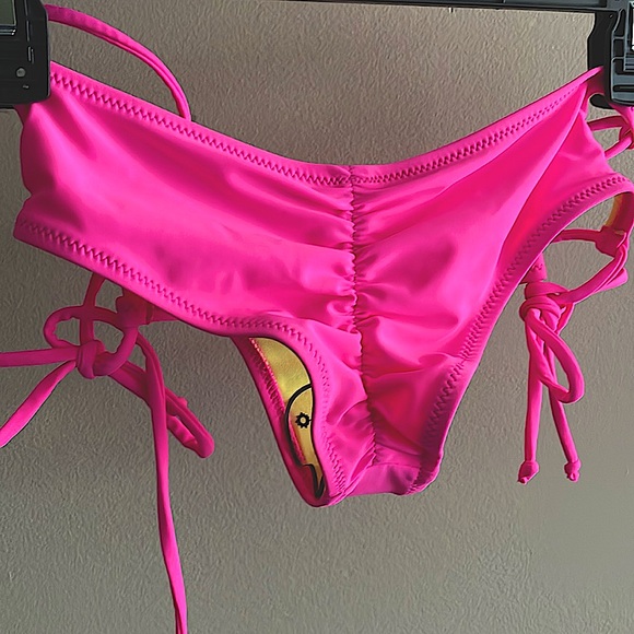 Nwt Barbie pink side tie swim boy shorts ultra tiny skimpy low rise scrunch butt - Picture 2 of 8